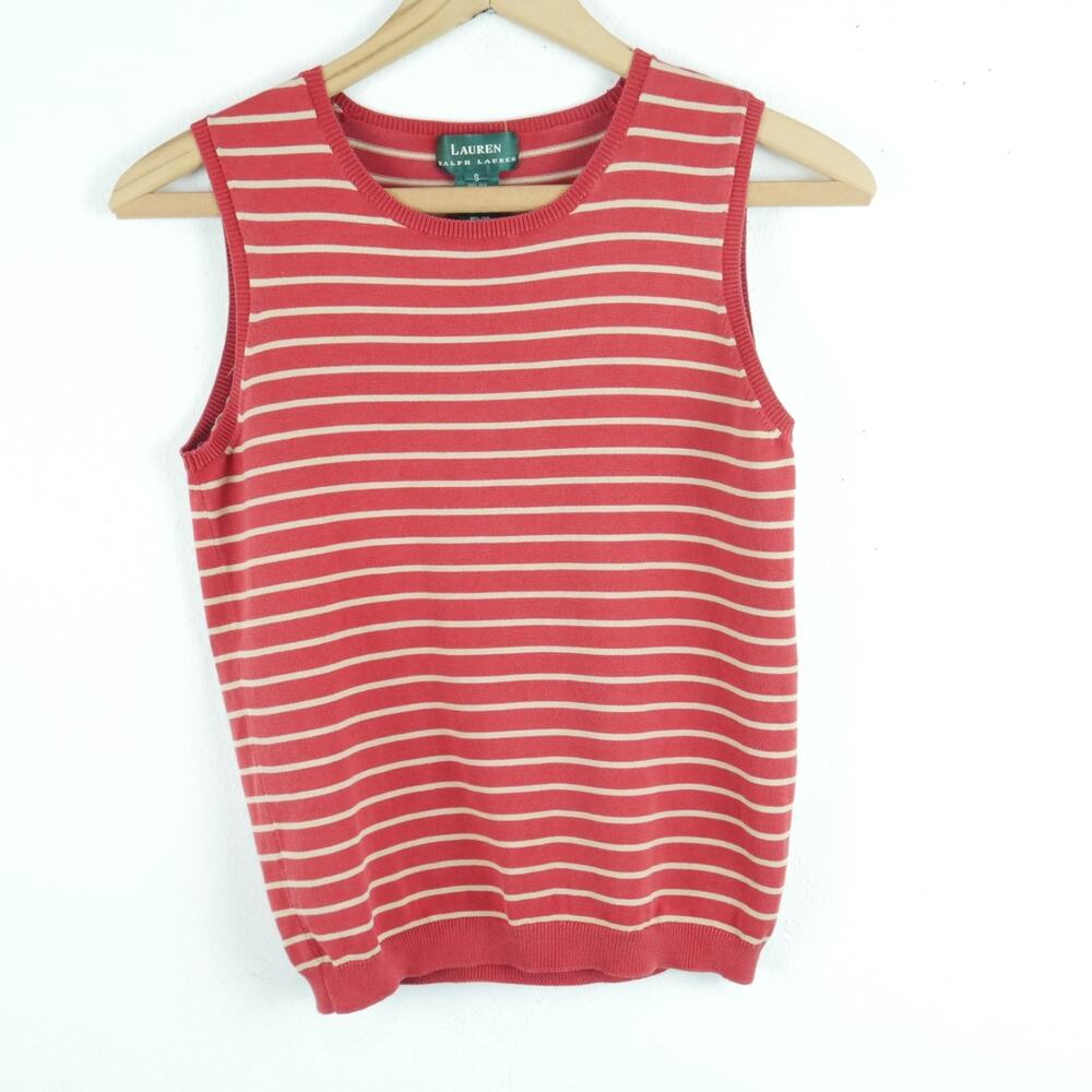 Vintage Lauren Ralph Lauren Small Silk Knit Tank Top Red Stripe Preppy Heritage